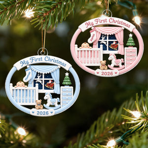 Personalized Baby's 1st Christmas 2026 Ornament โ Light Pink & Blue Design | Newborn Keepsake For New Parents