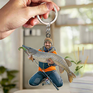 Fishing Big Fishes Custom Photo Personalized Acrylic Keychain Gift For Fisherman, Angler