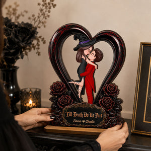 "From Our First Kiss To Our Last Breath" โ Halloween Couple Wooden Plaque | Personalized Keepsake For Him & Her