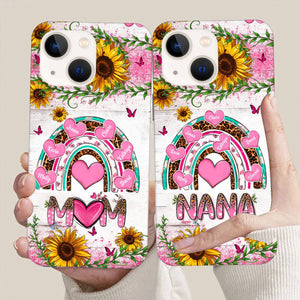 Personalized Phone Case - Grandma, Nana Leopard Pink Pattern Kid Names In Heart