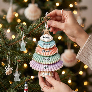 "Gathered With Grateful Hearts" โ Custom Shell Acrylic Ornament | Personalized Christmas & Birthday Gift For Family