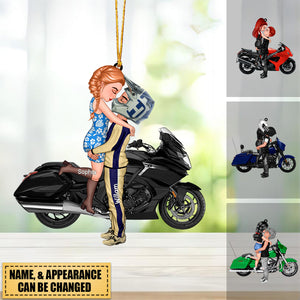 Kissing Doll Motorcycle Couple - Personalized Acrylic Ornament - Gifts For Boyfriend Girlfriend