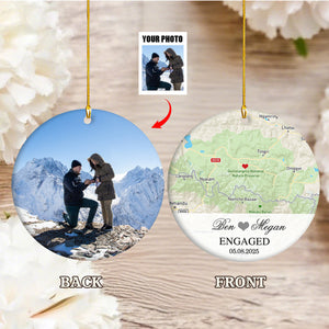 Engagement Ornament - Custom Map & Photo Gift Ceramic Ornament