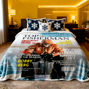 Personalized Ice Fishing Magazine Cover Blanket Fishing Gifts for Men, Fishing Gifts for Him, Fishing Lover Gift