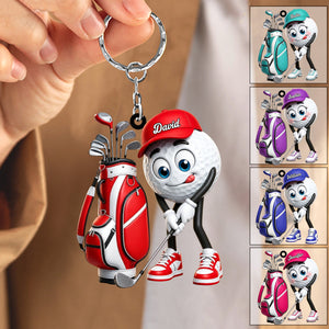 Pre‑swing Ready Stance Personalized Golf Ball Mascot Keychain Gift for Male & Female Golfer