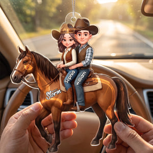 Personalized "Couple Riding A Horse" Acrylic Car Hanger โ Unique Gift For Horse Lovers