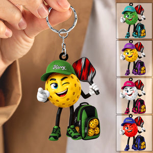 Pointing Pickleball Mascot With Sports Bag Keychain - Personalized Gift for Male & Female Player