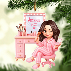 Personalized "Pink Girl Makeup" Acrylic Ornament โ Christmas Gift For Daughters & Granddaughters