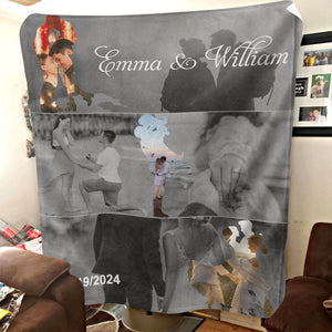 Met - Engaged - Married - Custom Photo Collage Blanket Personalized Couple Anniversary Wedding Gift