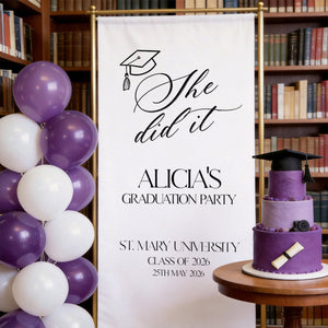 She Did It!Personalized Graduation Banner, Custom 2026 Graduate Name Welcome Sign
