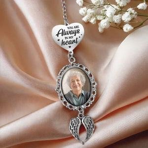 You Are Always In My Heart - Memorial Personalized Photo Graduation Tassel Heart & Angel Wing Charm