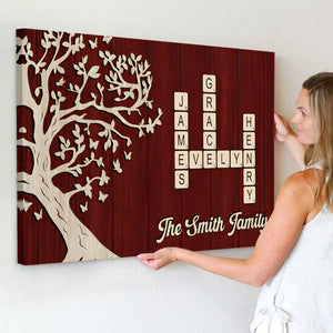 Custom Family Crossword Canvas Poster - Personalized Names & Tree