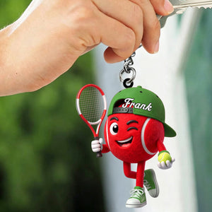 Confident Playful Stance Tennis Keychain Personalized Cute Tennis Ball Mascot Keychain