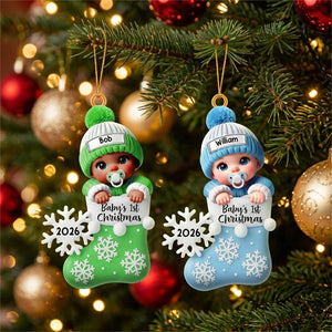 Baby In Christmas Stocking โ Baby's 1st Christmas Personalized Ornament