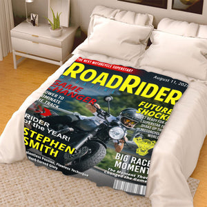 Custom Motorcycle Magazine Cover Blanket, Motorcycle Gifts, Gift for Motorcycle Loved