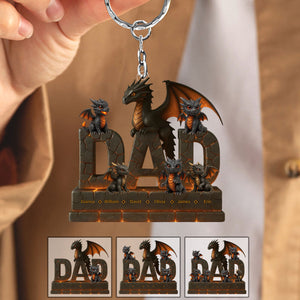 Fire Dragon Dad Acrylic Keychain Personalized Gifts For Dad