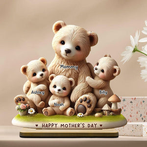 Mama Bear Nana Bear With Kids Adorable Personalized Standing Wooden Plaque, Perfect 2025 Mother's Day Gift