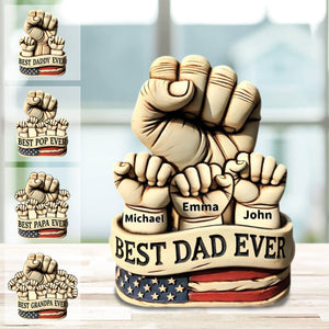 Dad And Kids Hands - Personalized Father Custom Shaped Acrylic Plaque, Gift For Dad Grandpa