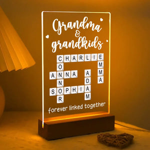 Grandma Grandpa & Grandkids Forever Linked Together Crossword Puzzle Personalized Acrylic Plaque With LED Night Light