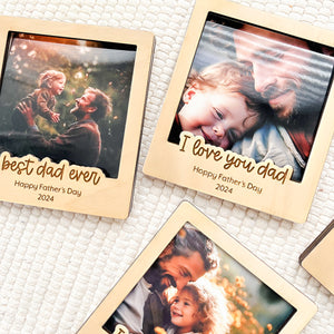 Best Dad Ever - Custom Text Wooden Photo Frame Fridge Magnet, Photo keepsake Fathers Day gift