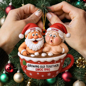 Growing Old Together Santa Claus In Hot Chocolate Cup,Personalized Ornament,Gift For Couples