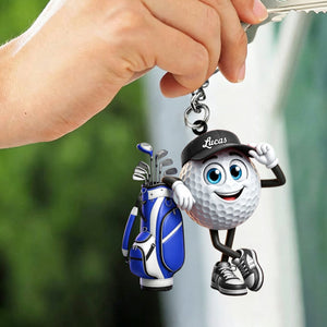 Leaning On The Golf Bag Personalized Cute Golf Ball Mascot Keychain Gift For Golf Lovers