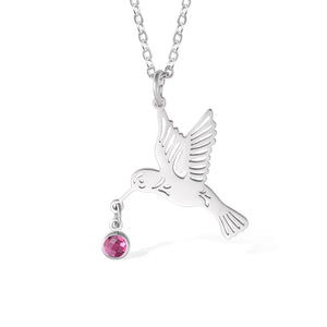 Personalized Dainty Hummingbird Necklace with Birthstone Bird Jewelry Mother's Day Gift for Women