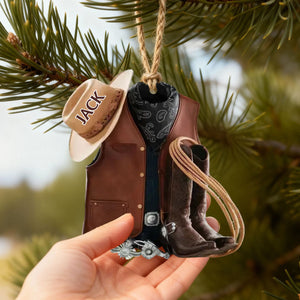 Cowboy Boots and Hat - Personalized Custom Name Ornament, Christmas Gift For Horse lover