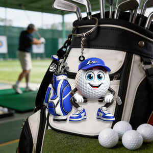 Squatting Personalized Cute Golf Ball Mascot Keychain Gift For Golf Lovers