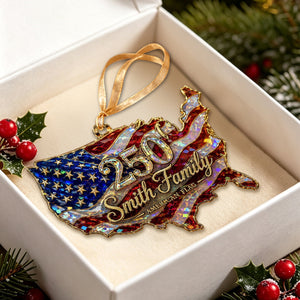 Personalized USA 250 Shape Acrylic Ornament, American Flag Hologram Ornament