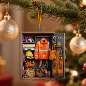 Customize This Unique Lineman Tribute Featuring Jacket And Tools, Personalized Custom Wood Ornament, Gift For Linemen And Utility Workers