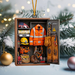 Customize This Unique Lineman Tribute Featuring Jacket And Tools, Personalized Custom Wood Ornament, Gift For Linemen And Utility Workers