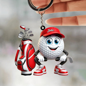 Squatting Personalized Cute Golf Ball Mascot Keychain Gift For Golf Lovers
