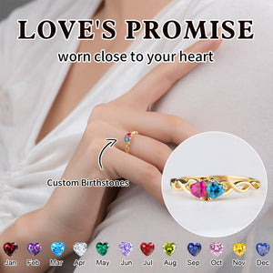 Engagement Gift - Personalized Double Heart Birthstone Promise Ring