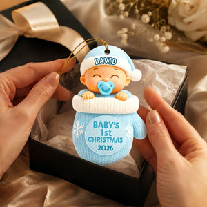 Baby In Glove โ Baby's 1st Christmas Personalized Ornament