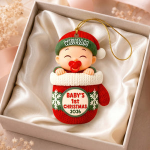 Baby In Glove โ Baby's 1st Christmas Personalized Ornament