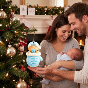 Baby In Glove โ Baby's 1st Christmas Personalized Ornament