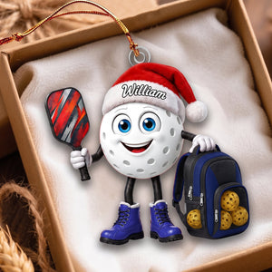 Holding Pickleball Paddle Christmas Hanging Ornament – Personalized Pickleball Mascot Gift For Players