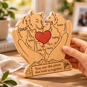 Personalized Wooden Art Puzzle โ "Family First, Pack Forever" โ Father's Day Gift For Dad & Grandpa