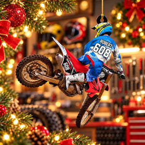Personalized Motocross Racer Christmas Ornament โ Custom Name & Number Keepsake | Gift For Dirt Bike Riders & Motocross Lovers