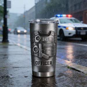 Honor Your Dedication, Police Badge Handcuffs Gun, Personalized Tumbler, Gift For Law Enforcement Officers