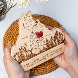 Wooden Wolf Family With Names - Personalized Wooden Puzzle Gift For Family Members