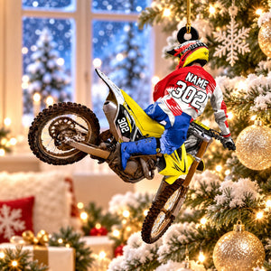 Personalized Motocross Racer Christmas Ornament โ Custom Name & Number Keepsake | Gift For Dirt Bike Riders & Motocross Lovers