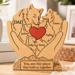 Personalized Wooden Art Puzzle โ "Family First, Pack Forever" โ Father's Day Gift For Dad & Grandpa
