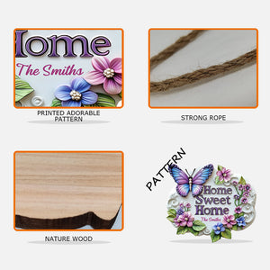 Home Sweet Home - Personalized Butterfly Flower Wood Sign