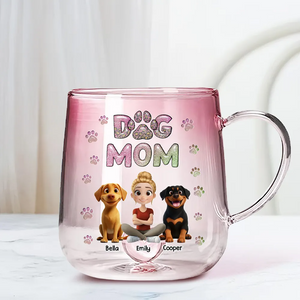 Dog Mom Lovely Cartoon - Personalized Custom Pink Gradient Glass Mug