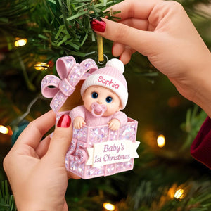 Baby In The Box - Pastel Color Baby's First Christmas - Personalized Acrylic Ornament