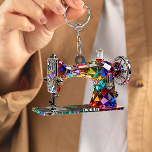 Stained Glass Effect Sewing Machine Custom Name Acrylic Keychain, Gift For A Tailor