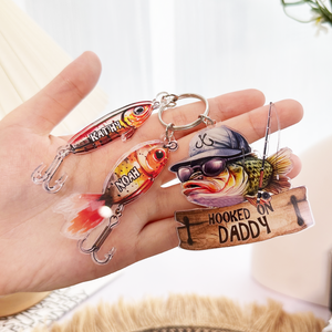 Hooked On Dad, Grandpa, Papa - Personalized Acrylic Keychain