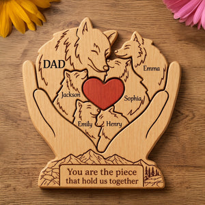 Personalized Wooden Art Puzzle โ "Family First, Pack Forever" โ Father's Day Gift For Dad & Grandpa